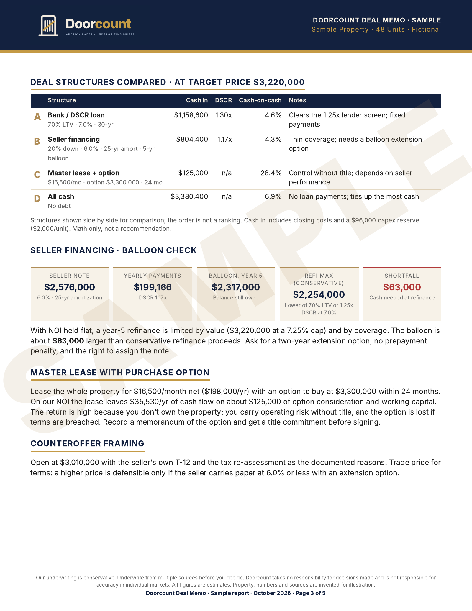 Sample Doorcount Deal Memo, page 3 of 5