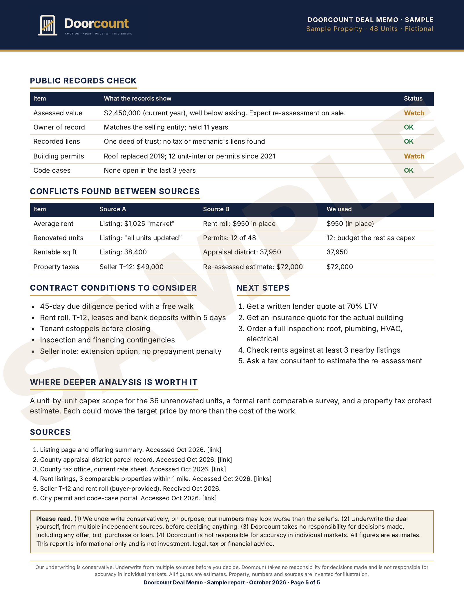 Sample Doorcount Deal Memo, page 5 of 5